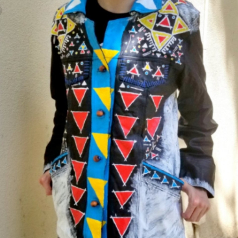 Source Unknown‎ Multicolor Geometric Trench Coat